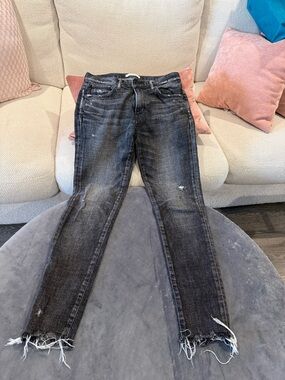 Moussy Black Distressed Skinny Jeans with Frayed Hems